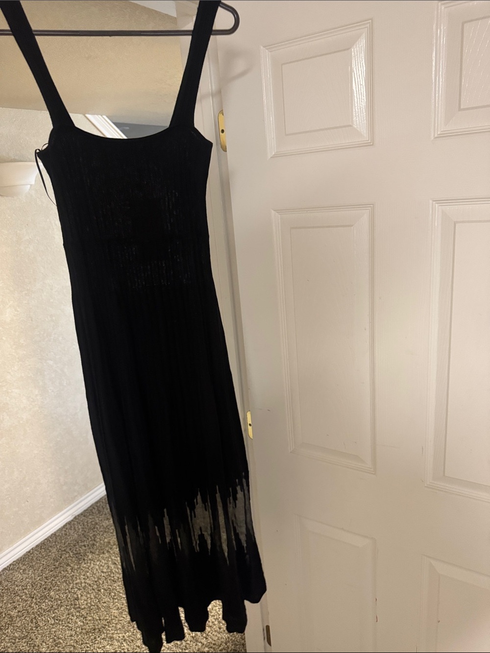 Zara Black Maxi Dress with Subtle Ombre Hem translucent and pleated size M